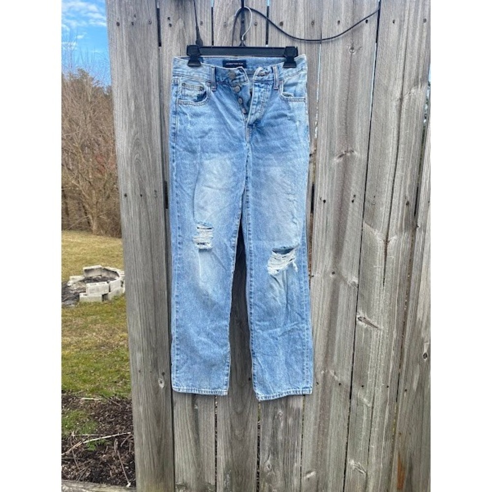 Aeropostale Womens Hi-Rise Baggy Straight Leg Distressed Jeans Light Wash 0 Reg